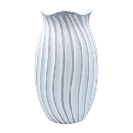 White & Grey Ceramic Wave Dec. Vase, Lrg